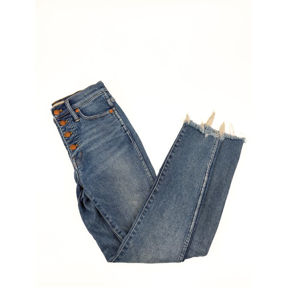 Madewell Jeans Women 25 Blue 10" High-Rise Skinny Button Fly Raw Hem Denim